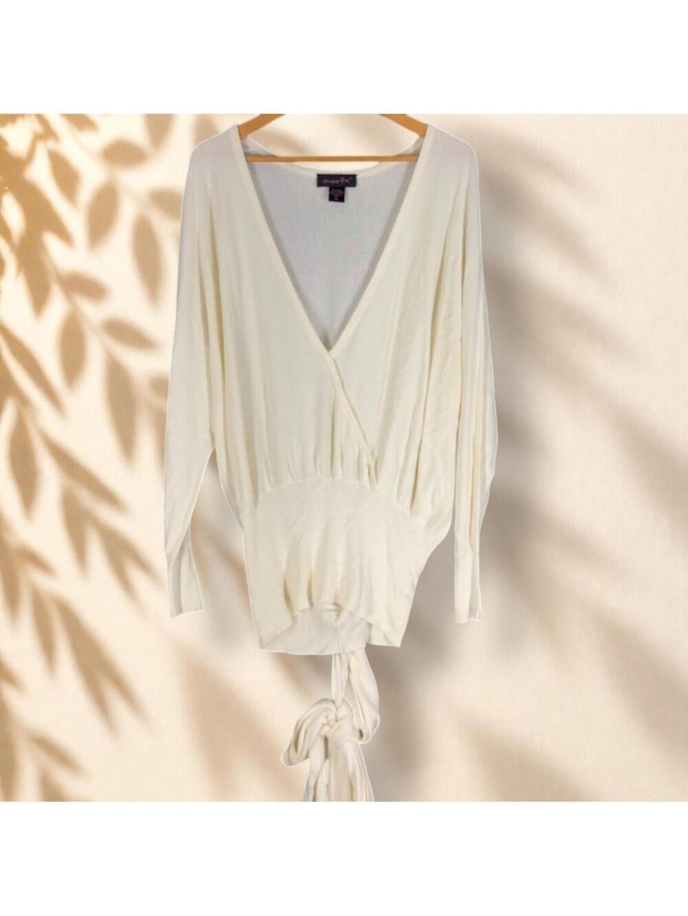 Shape FX Sweater Pullover Women XL Beige Knit V-Neck Long Sleeve Cotton Soft
